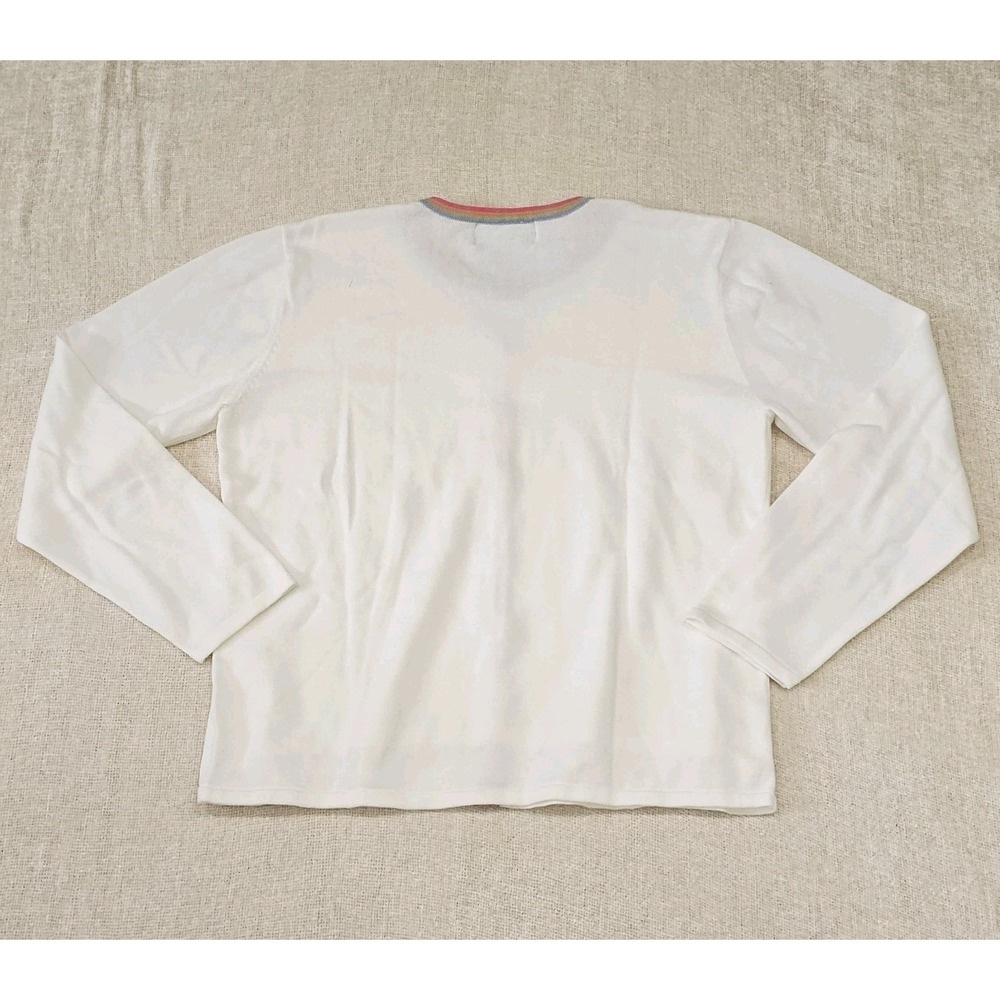 VTG SAG Harbor White Layered Look Cardigan with Rainbow Pipping Measures Medium - Picture 2 of 7